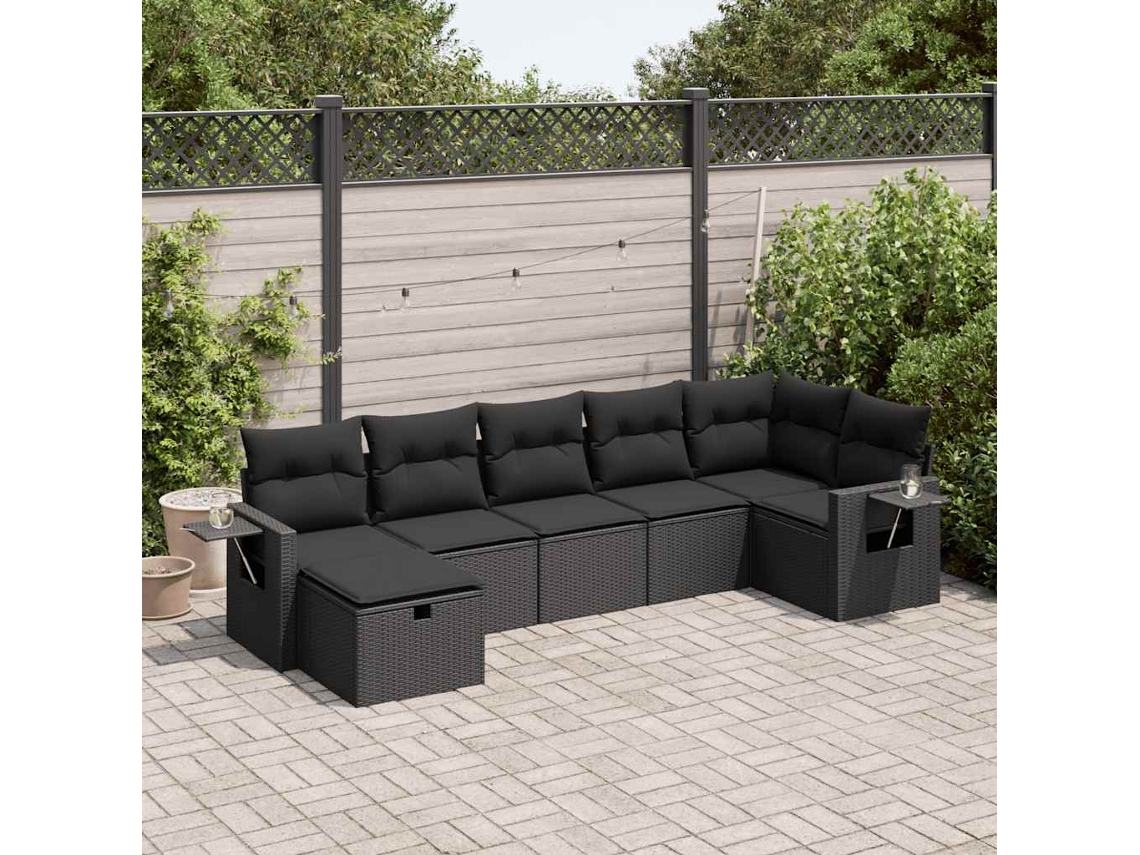 Vidaxl 7 Pcs Conjunto De Sofás P/ Jardim C/ Almofadões Vime Pe Preto