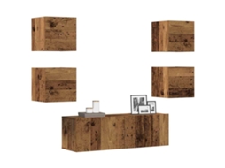 Vidaxl Conjunto De Armário Tv De Parede 5 Pcs Madeira Madeira Velha