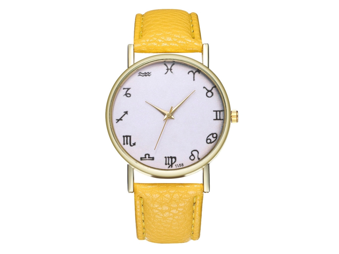 Relógio esportivo unissex em couro com pulseira de couro e movimento de quartzo (amarelo)
