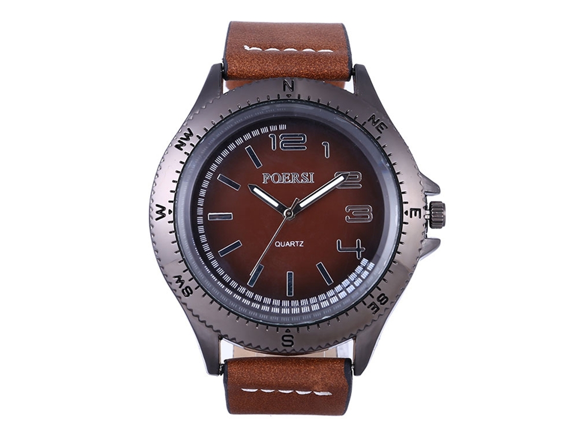Relógio masculino de quartzo com pulseira de PU, estilo casual e moderno, Zhoulianfa P13, cor café.