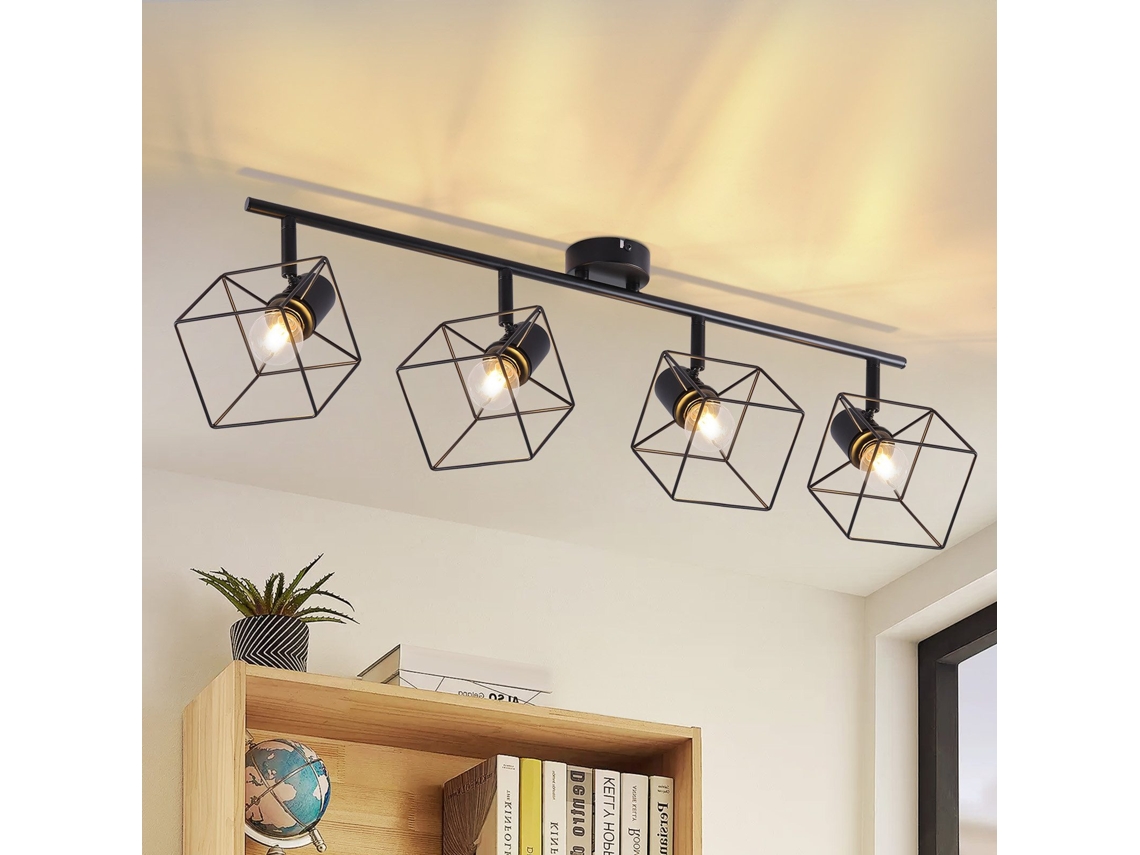 Nettlife Candeeiro De Teto Com Focos Preto E14 Ajustável 350° Vintage Metal Sem Lâmpada Para Sala De Estar, 25 W, Para Sala, Quarto