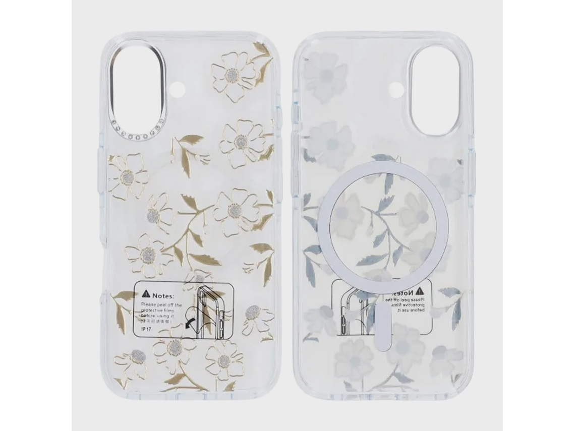 Capa Magsafe Para Iphone 17 - Flores E Galhos Transparentes