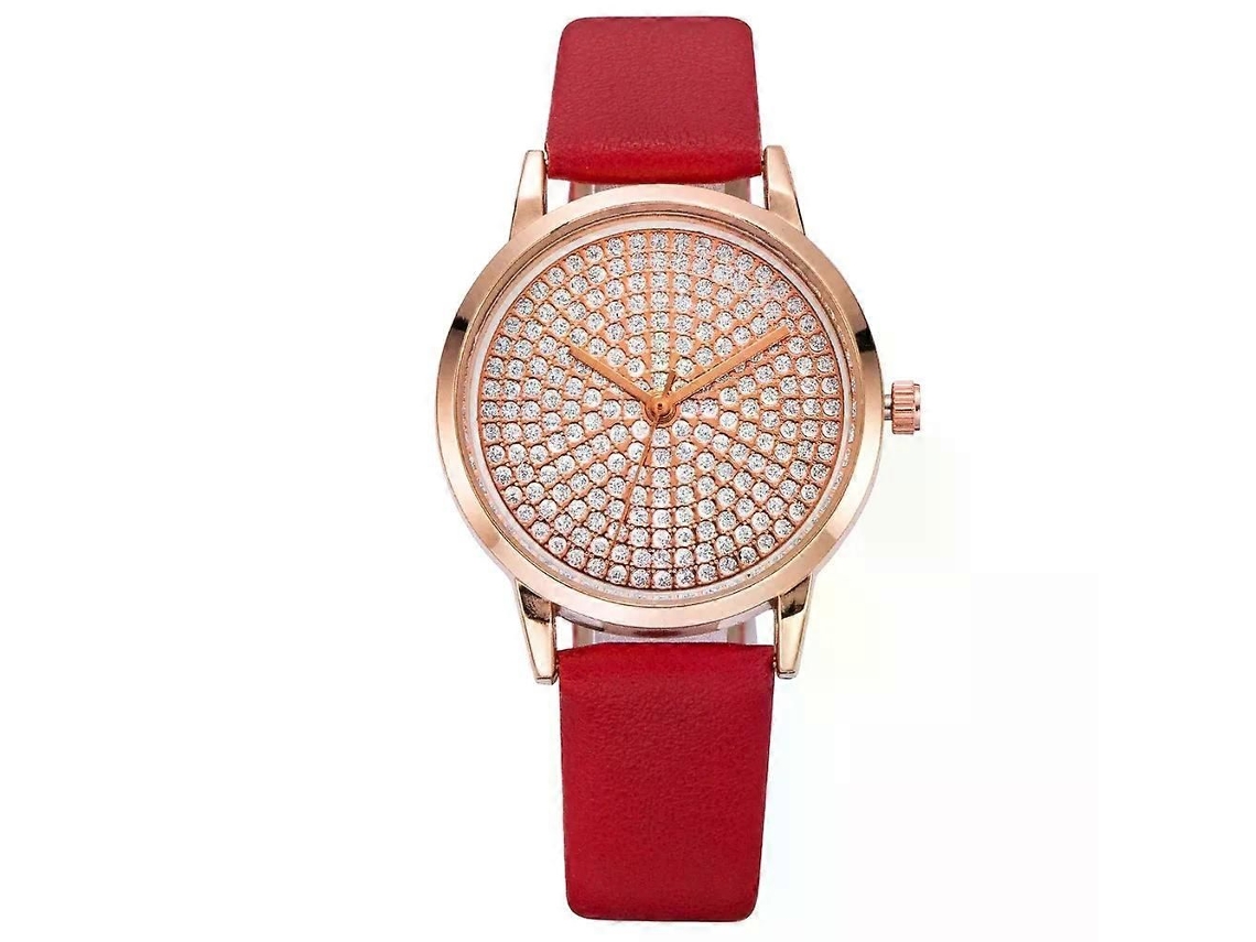 Relógio de Moda Luxuoso com Mostrador Metálico Cravejado Strass, Quartzo Pulseira Couro, Relógi o Casual e Simples, I GOKOCO