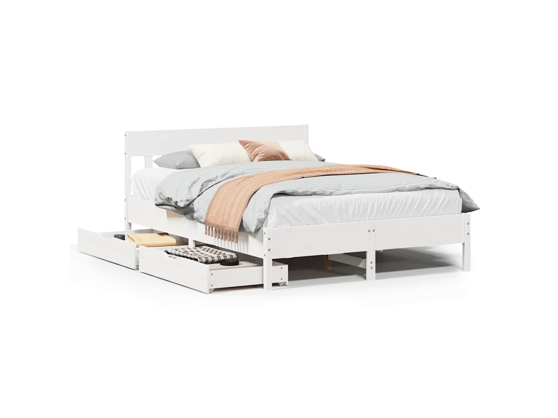 Cama Sem Colchão 135x190 cm Madeira de Pinho Maciça Branco MAISON EXCLUSIVE