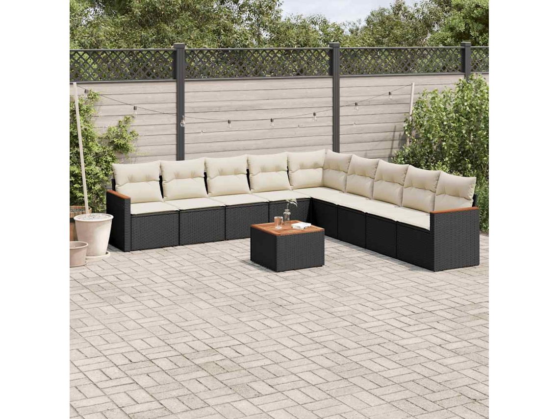 Vidaxl 10 Pcs Conjunto Sofás De Jardim C/ Almofadões Vime Pe Preto