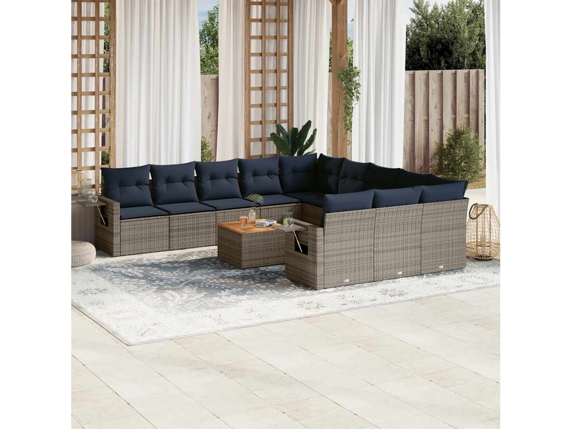Vidaxl Conjunto De Sofá De Jardim Com 12 Peças E Almofadas Em Rattan Sintético Cinza