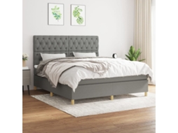 Cama Com Molas/colchão 160x200 Cm Tecido Cinzento-escuro