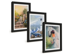 Composição De Quadros Cenário De Farol, Menina A Cavalo Espelharte (3 Peças 20x30 Cm)