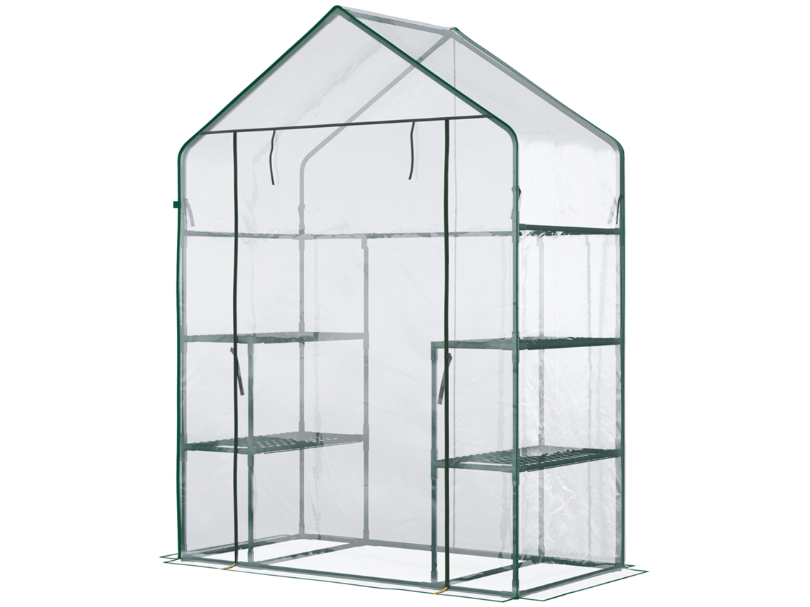 Estufa De Verde Jardim Com 4 Prateleiras Porta Fecho Correr Para Cultivo Plantas Flores Vegetais 142x73x195 Cm