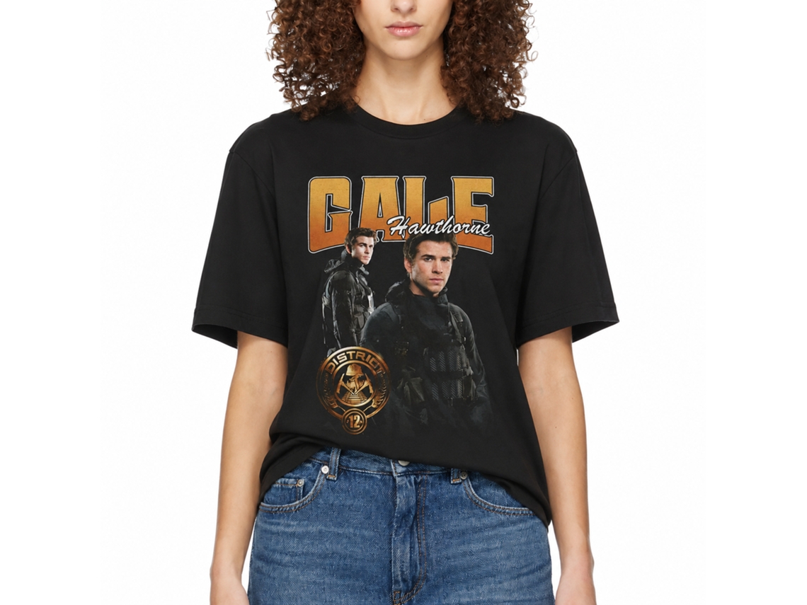 Rockinstone Hunger Games Movie Gale Duo Photo Black Adult T-shirt Size:l