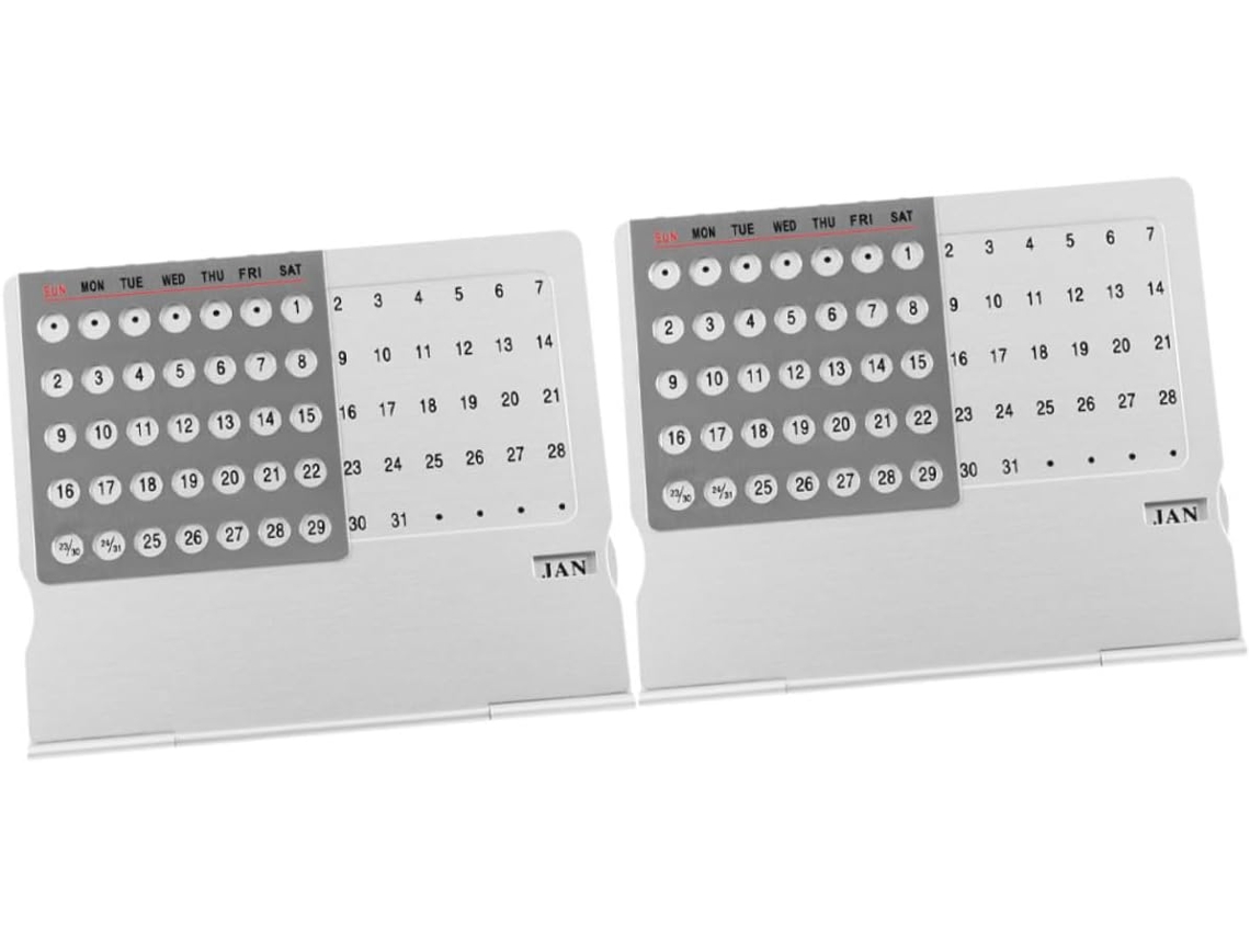 Calendário De Mesa Perpétuo 2 Peças Em Alumínio Para Escritório Com Design Compacto E Visor De Data