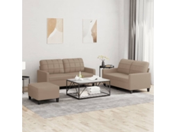 Vidaxl 3 Pcs Conjunto Sofás C/ Almofadões Couro Artificial Cappuccino