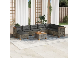 Vidaxl 9 Pcs Conjunto Sofás P/ Jardim Com Almofadões Vime Pe Cinzento