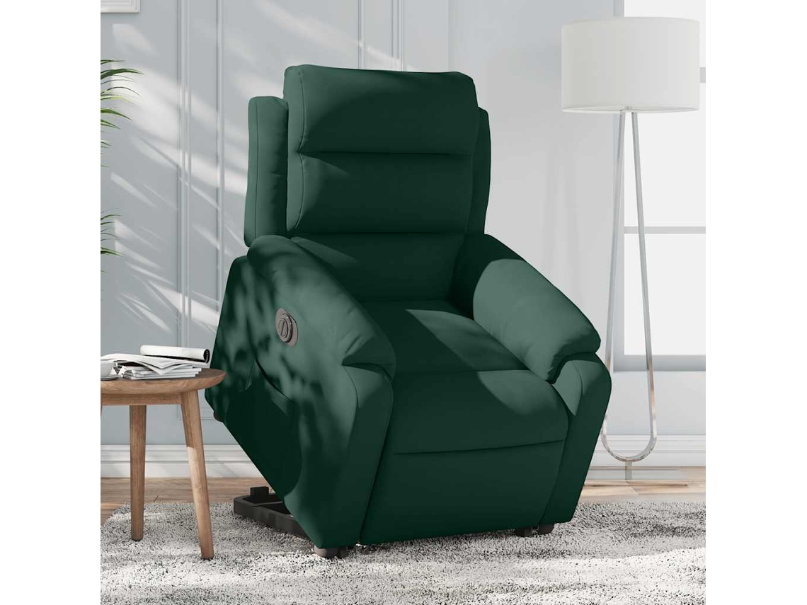 Vidaxl Poltrona Reclinável Elevatória Elétrica Veludo Verde-escuro