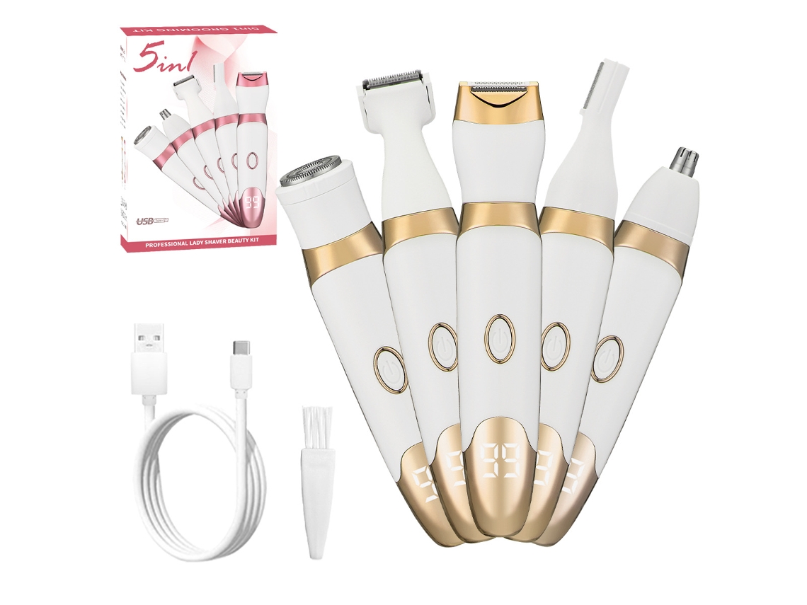 Aparador Feminino 5 Em 1 Recarregável, À Prova D‘água Ipx7, Cabeças Intercambiáveis, Para Rosto E Corpo, Uso Seco Úmido, Compacto, Recarr...