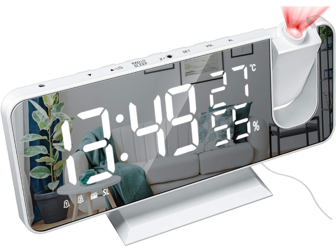 Despertador Potente, Projetor Giratório De 180°, Alarme Com Volume Progressivo, Tela Led Super Nítida De 7 Polegadas, Dois Alarmes Com Função Soneca