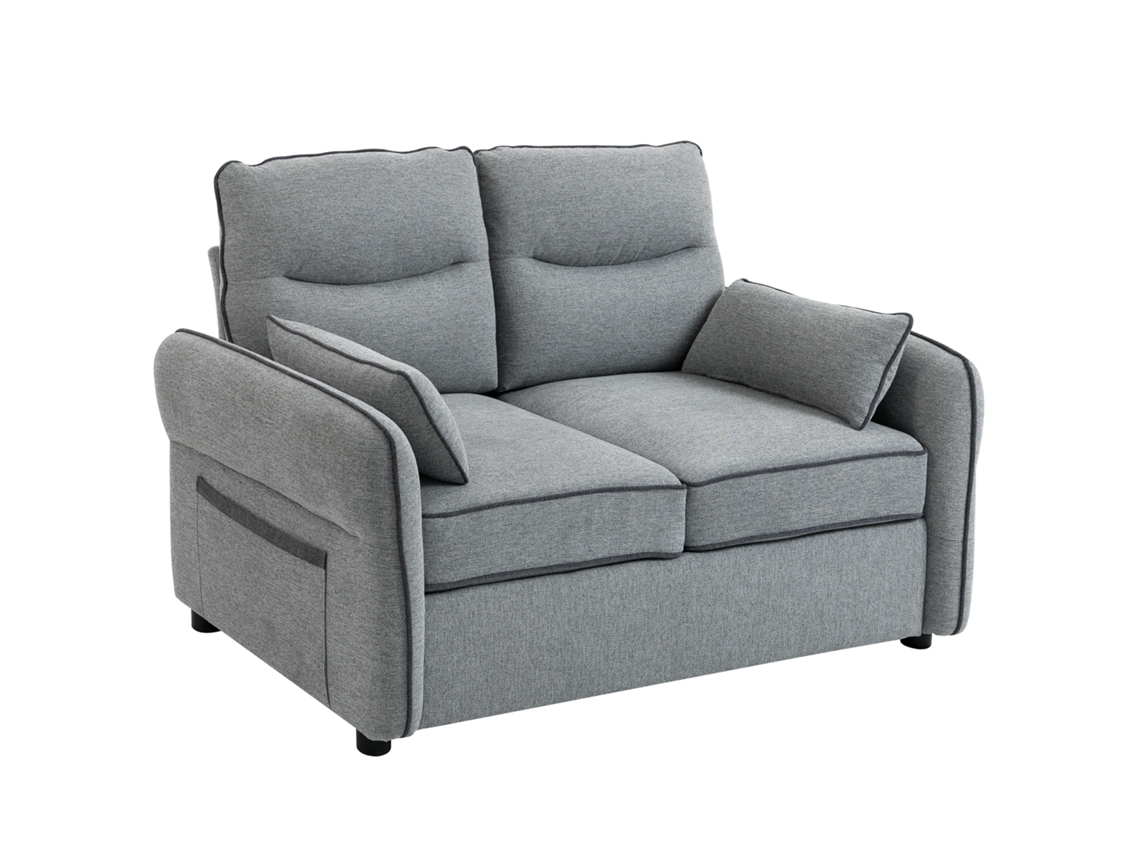 Sofá De 2 Lugares, Sofá Em Veludo Egípcio, 2 Pufes Incluídos, Com Bolso Lateral, 136 X 81 X 90 Cm, Cinza