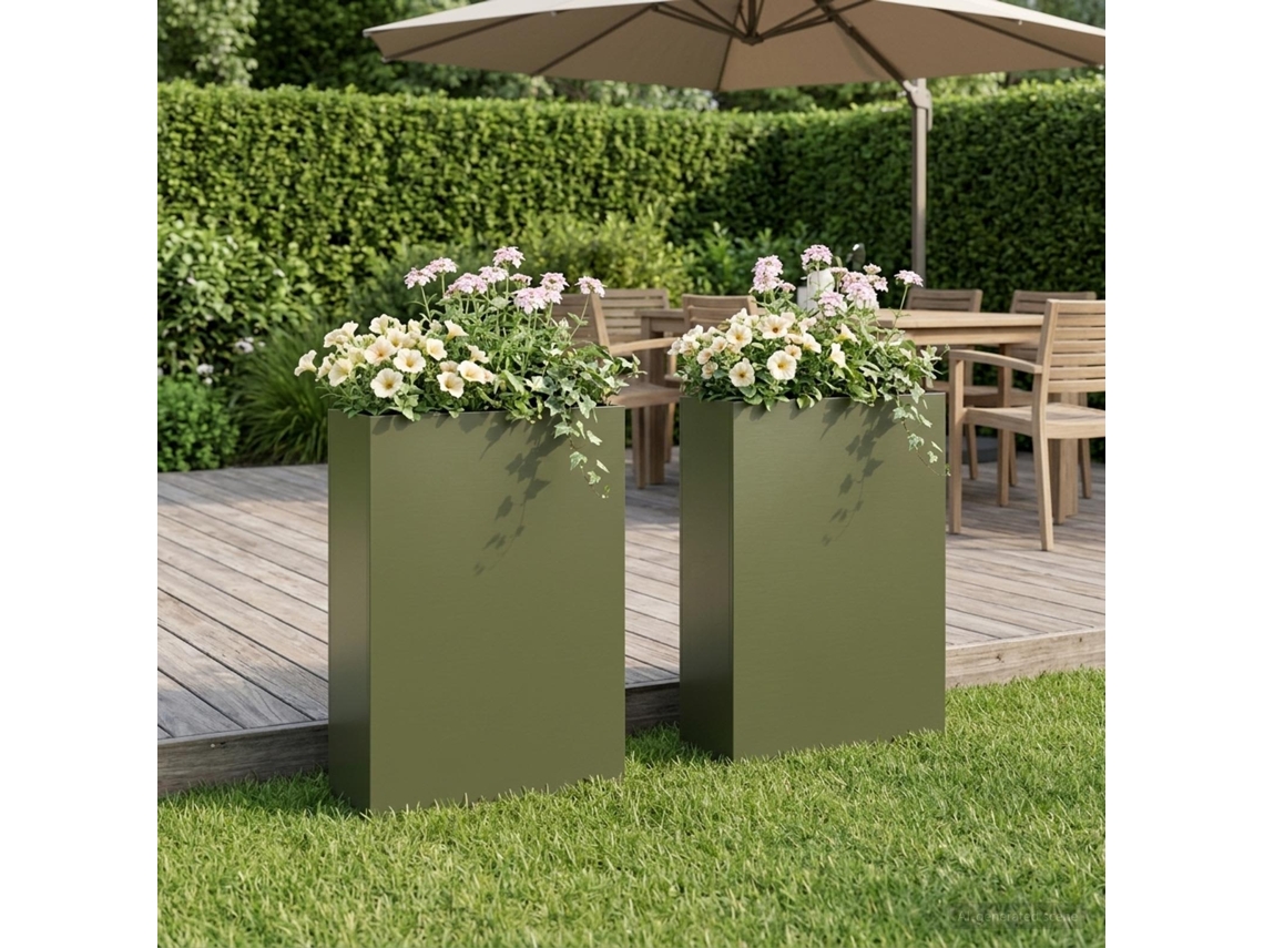 Vidaxl Vaso De Jardim 2 Unid. Verde-azeitona 40 X 20 X 75 Cm