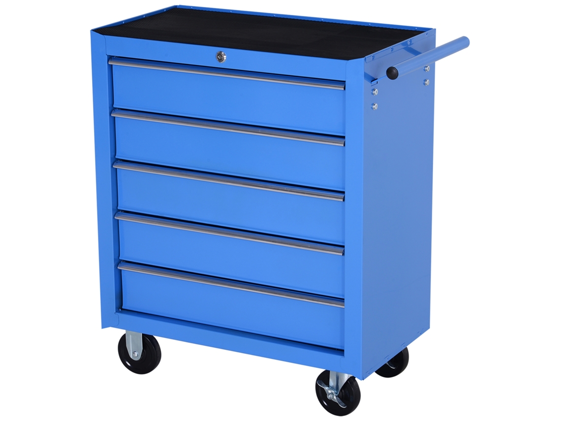 Carrinho de Oficina 5 Gavetas com Rodas,metálico Azul 67,5x33x77cm BTFORUS