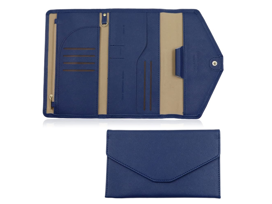 Carteira De Viagem Multifuncional Com Bloqueio Rfid, Porta-passaporte, Organizador De Documentos Para Passaporte E Cartões Crédito(azul Escuro)