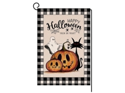 Bandeira Nova Line, Jardim, Decorativa, Halloween, Abóbora, Gato, Fantasma, Vertical