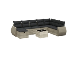 Conjunto de 8 Sofás Jardim com Almofadões Vime Pe Cinzento Claro MAISON EXCLUSIVE (8 pcs)