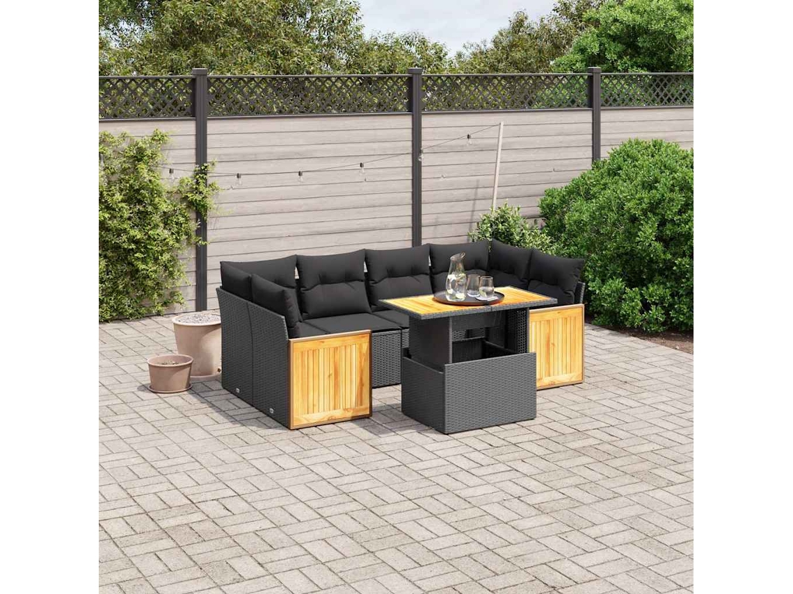 Vidaxl 7 Pcs Conjunto De Sofás P/ Jardim C/ Almofadões Vime Pe Preto