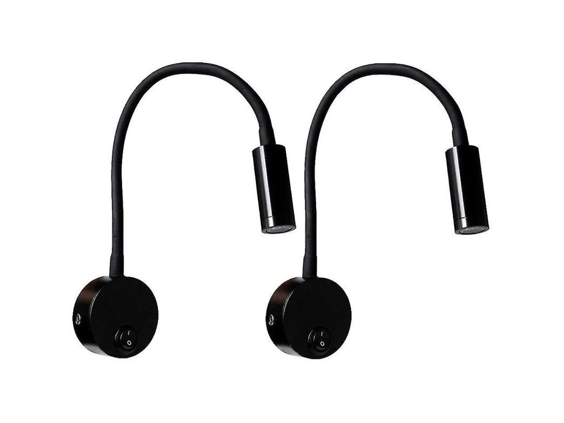 Lâmpada De Leitura De Parede Led Com Braço Flexível, 2 Unidades, Luz Branca Quente, Material De Alumínio, Preto 3w