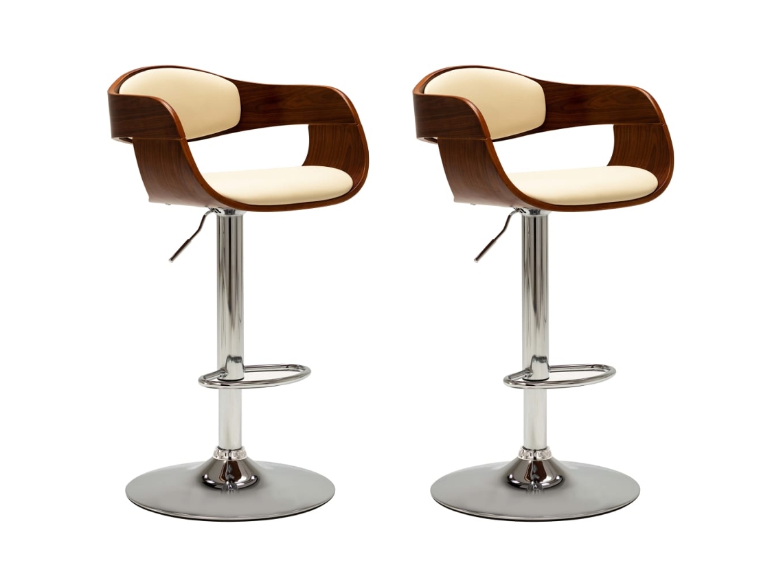 Bancos de Bar 2 Pcs Madeira Curvada e Couro Artificial Creme MAISON EXCLUSIVE
