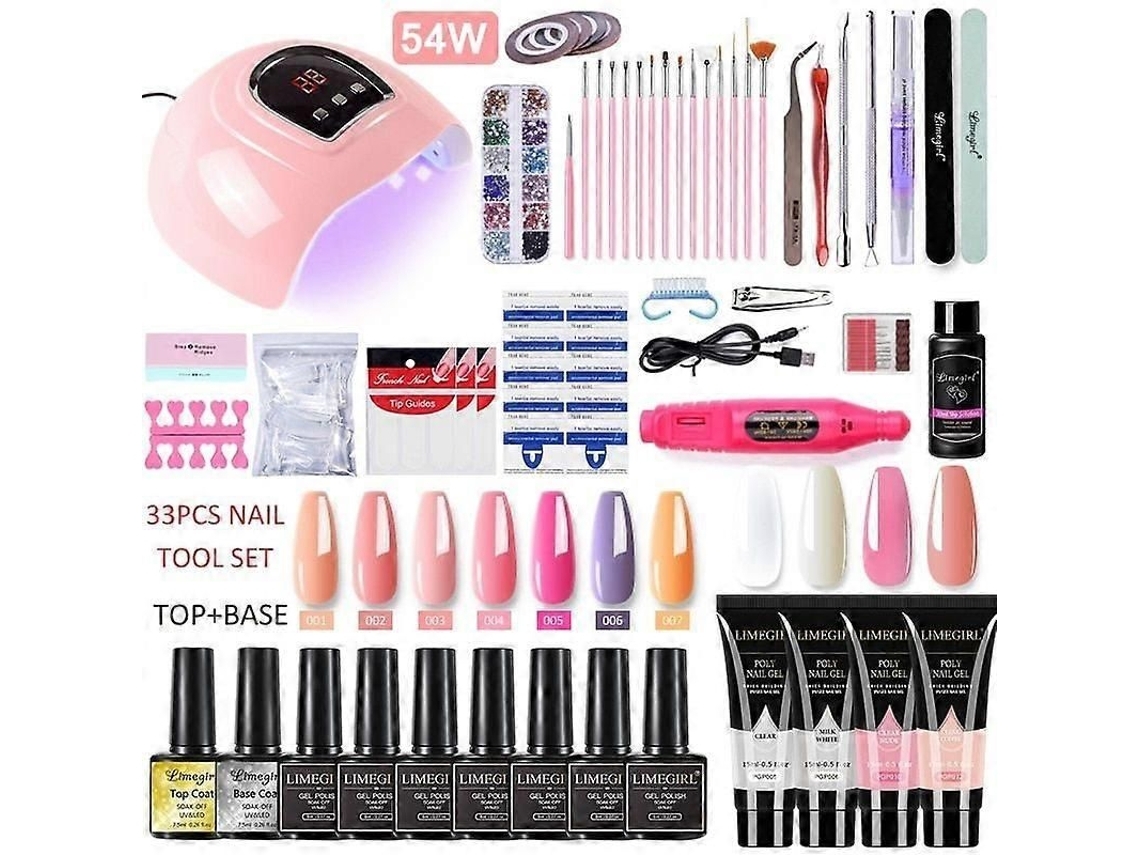 Manicure Set For Nail Extensions Gel Polish Poly With Lamp Kits Tools