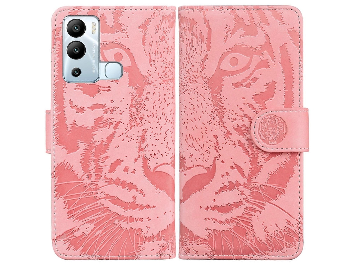 Capa De Couro Com Aba Horizontal E Estampa De Tigre Em Relevo Para Infinix Hot 12i