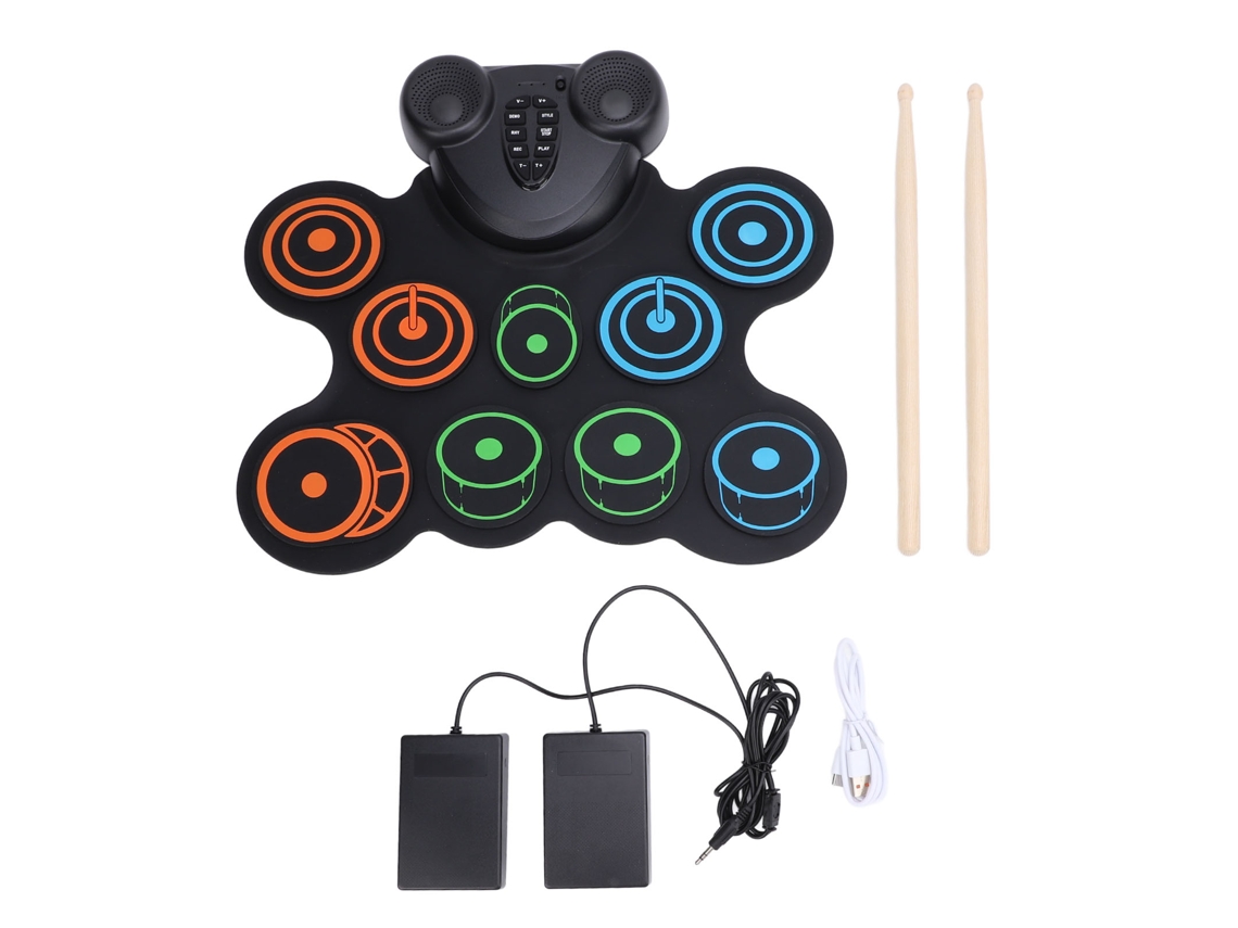 Pad De Prática De Bateria Eletrônica Rolável Com 2 Alto-falantes 10 Pads 7 Tons 10 Ritmos