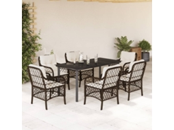 Vidaxl 7 Pcs Conjunto Jantar P/ Jardim C/ Almofadões Vime Pe Castanho