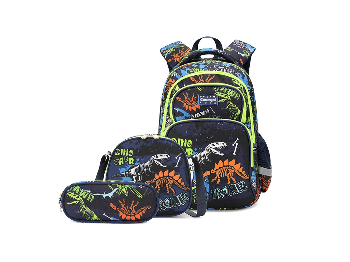 Conjunto De Três Peças De Mochila De Dinossauro Luminosa Para Escola Primária, Adequada Para Alunos Do 3º Ao 6º Ano Siurn