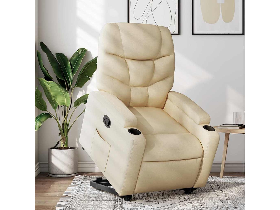 Vidaxl Poltrona Reclinável Elevatória Tecido Cor Creme