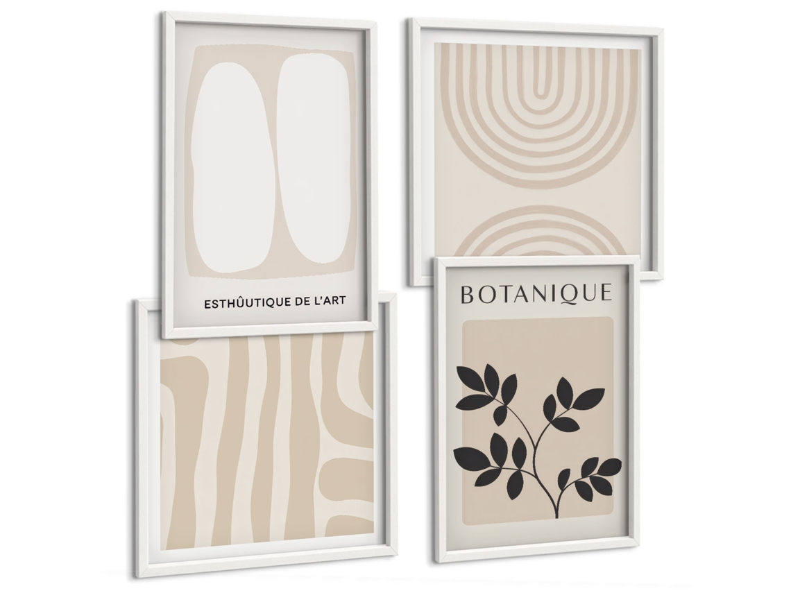 Composição De Quadros Gráficos Vegetais Estilosos Espelharte (4 Peças)
