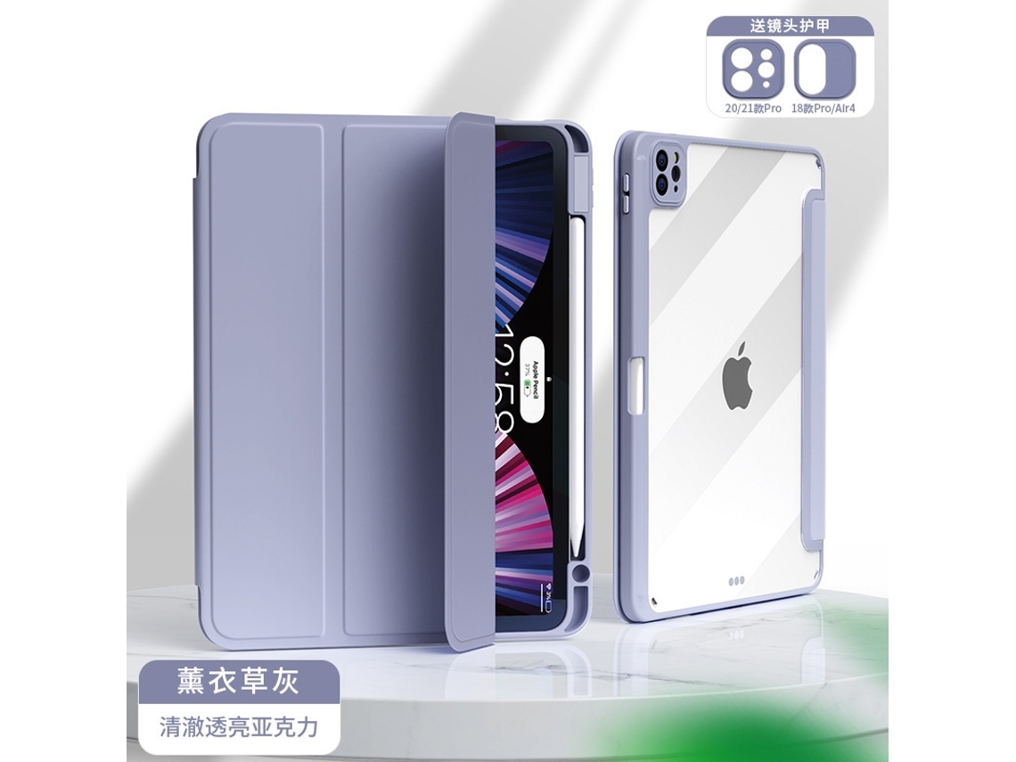Capa Estilosa Para Ipad 2021 12,9 Polegadas Cinza Lavanda Tripla Rígida Aquaforge