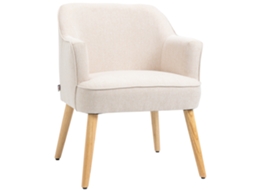 Poltrona Estilo Nórdico Estofada - Creme - 64,5x65x79,5 Cm - Em Linho Com Pés De Madeira Para Dormitório Escritório Estúdio