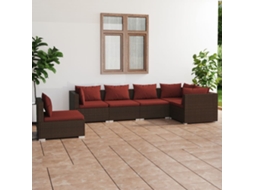 Conjunto 6 Peças Lounge Jardim C/ Almofadões Vime Pe Castanho Dkd Home Decor