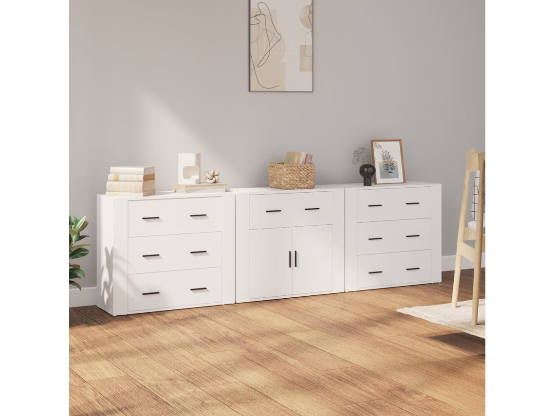 Vidaxl Aparadores 3 Pcs Madeira Processada Branco
