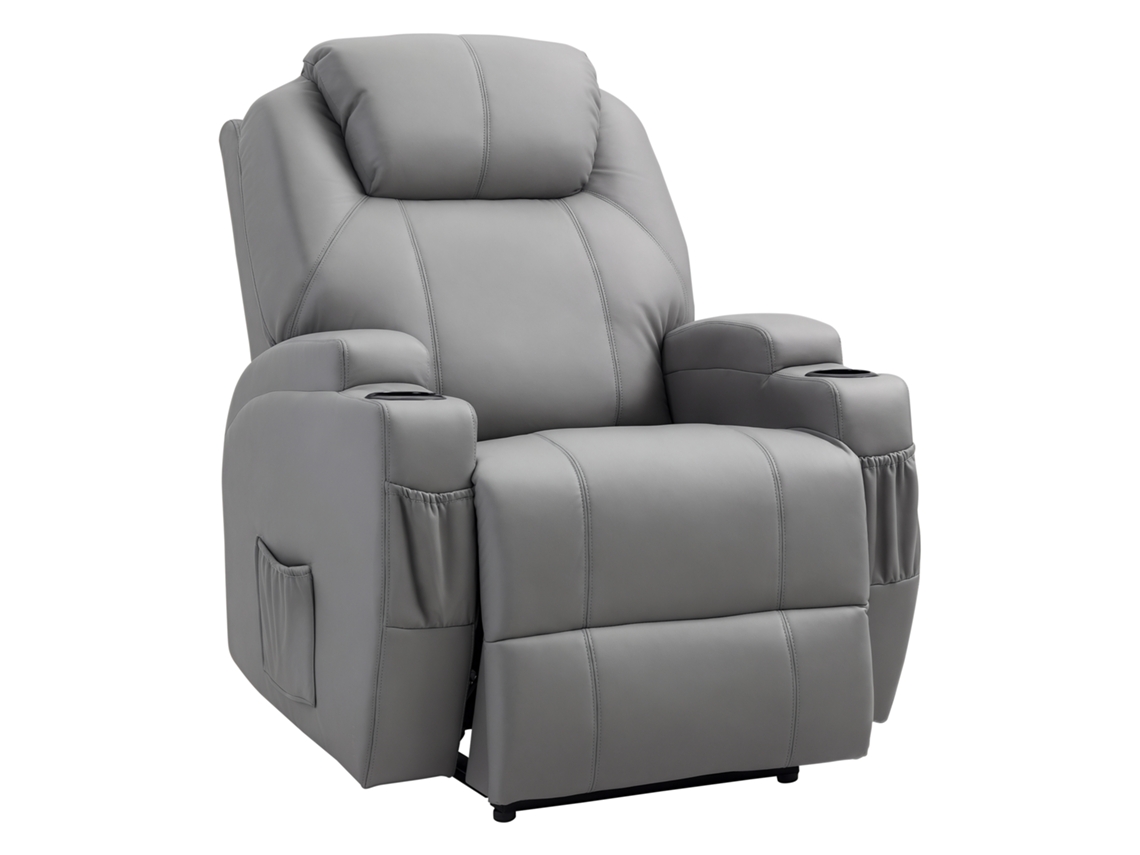 Poltrona Massagem Elétrica Cinza, Reclinável, Pu, Sala/estar. Ge