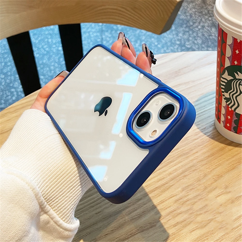 Funda Protectora Transparente De Metal Para Iphone 13 (azul)