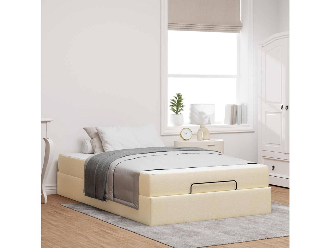 Vidaxl Estrutura De Cama Com Colchão 2 Unid. Creme Tecido