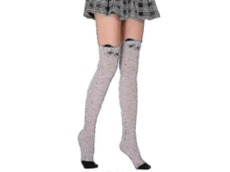 Meias De Lã Coral Macia Até O Joelho, Ideias Para O Inverno, Para Meninas E Mulheres. Meias Listradas Com Estampas De Animais Flufos E Desenhos Animados