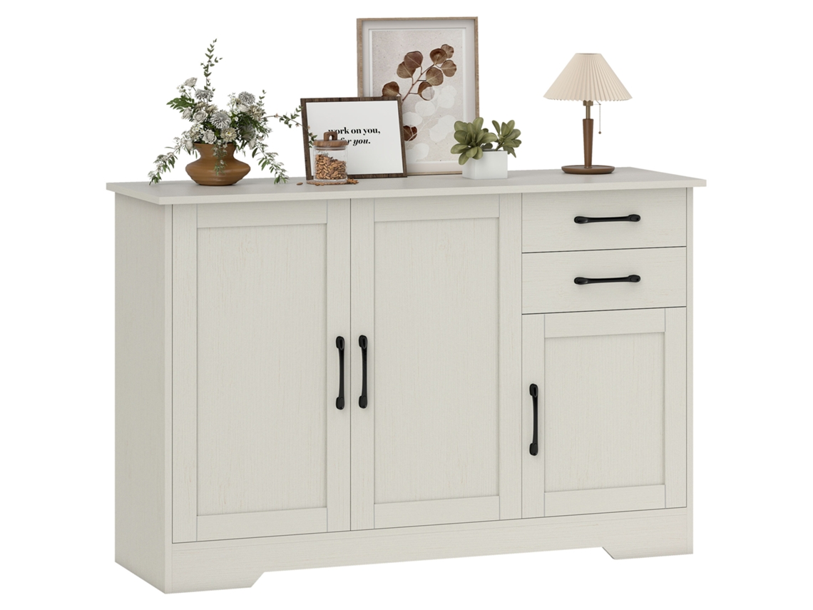 Aparador Moderno da Sala de Estar com 3 Portas, Prateleira Ajustável para Entrada da Sala de Jantar 120x38x79 Cm Creme pt