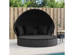 Vidaxl Cama Lounge De Exterior C/ Toldo E Almofadões Vime Pe Preto