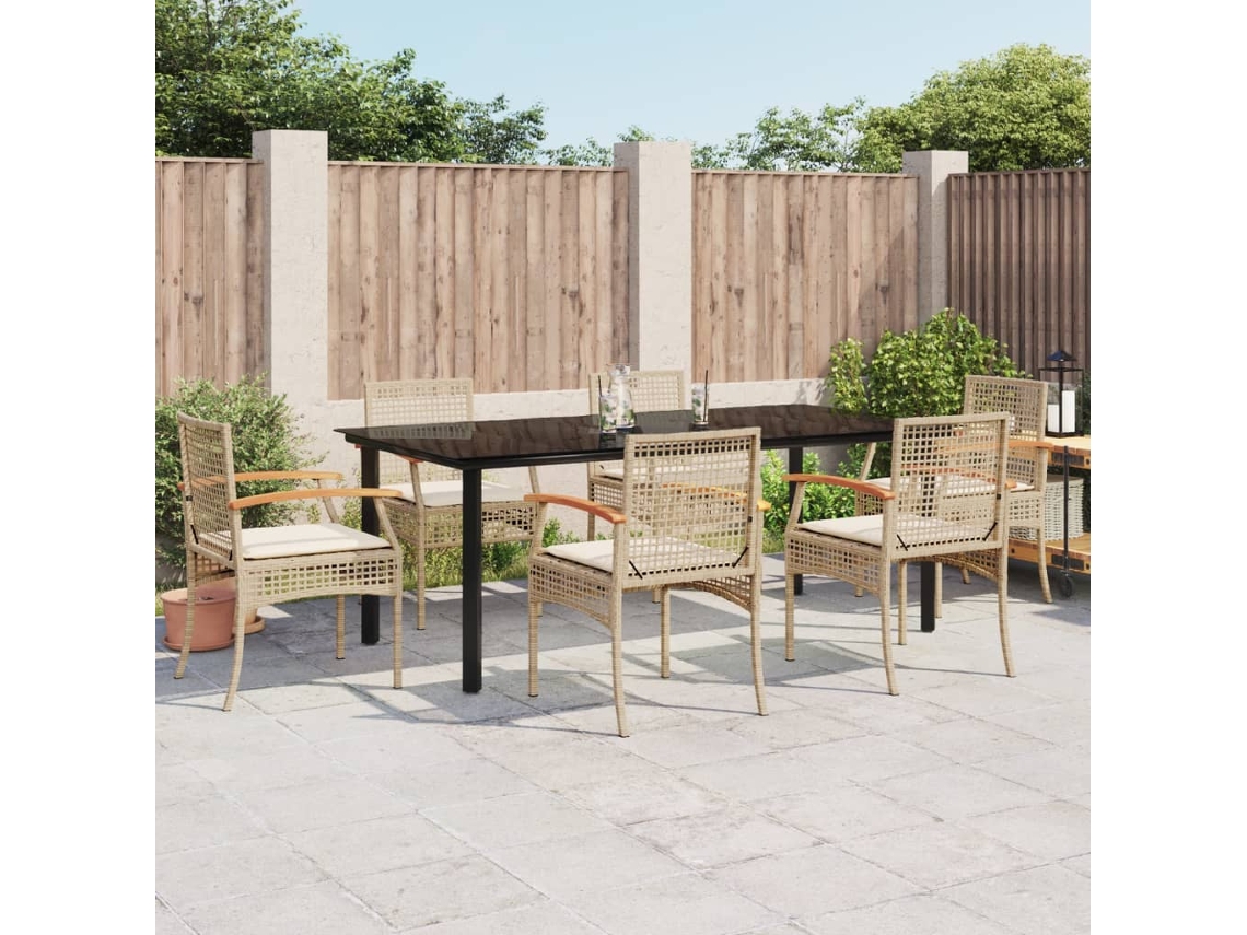 Vidaxl 7 Pcs Conjunto De Jantar P/ Jardim Com Almofadões Vime Pe Bege