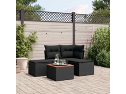 Vidaxl 5 Pcs Conjunto Sofás De Jardim Com Almofadões Vime Pe Preto