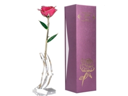 Rosa Dorada Bañada En Oro 24k Con Hoja Verde Rosa Y Base Para Regalo De San Valentín Decoración
