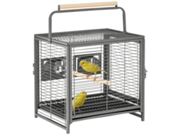 Gaiola Portátil para Pássaros com 2 Poleiros de Madeira, 2 Comedouros e Bandeja Removível 48x38x47,8 Cm Preto Ge